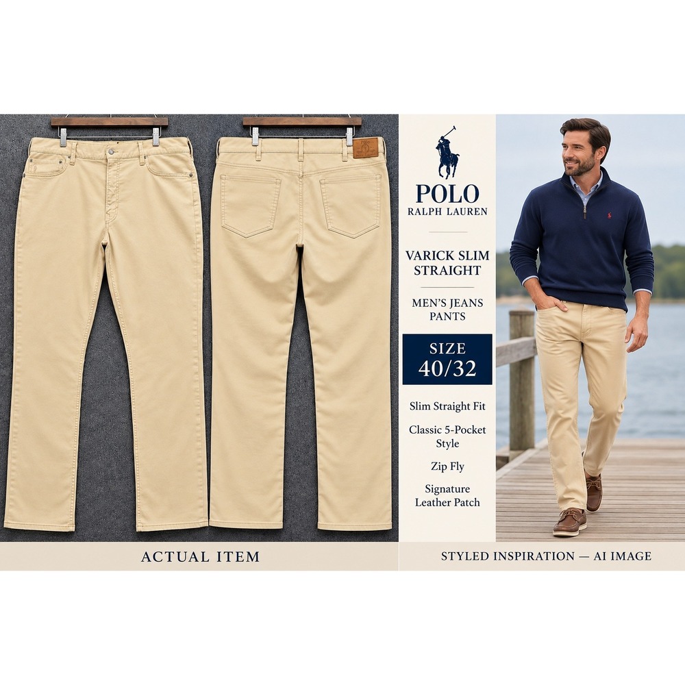 Polo Ralph Lauren Varick Slim Straight Jeans Mens Khaki Tan 40x32 Excellent